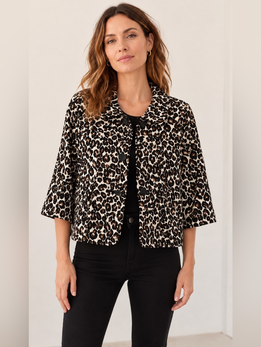 Forever 21 Y2K Leopard Jacquard Swing Jacket 3/4 Sleeve